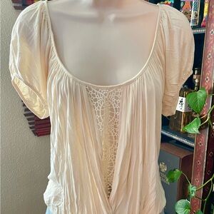 Free People Cream Embroidered, Open Back Top Small